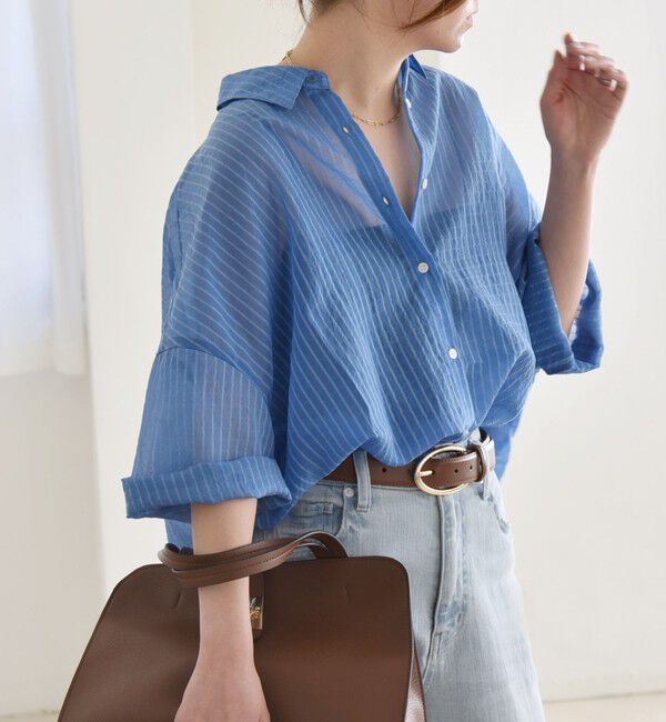 quaranciel「quaranciel:〈手洗い可能〉シアー ストライプ ボーダー ビッグ シャツ」|シャツ・ブラウス|