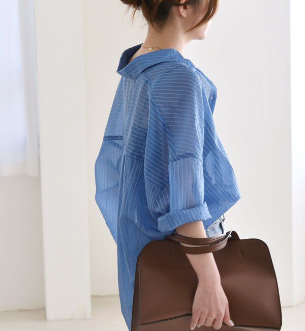 quaranciel「quaranciel:〈手洗い可能〉シアー ストライプ ボーダー ビッグ シャツ」|シャツ・ブラウス|