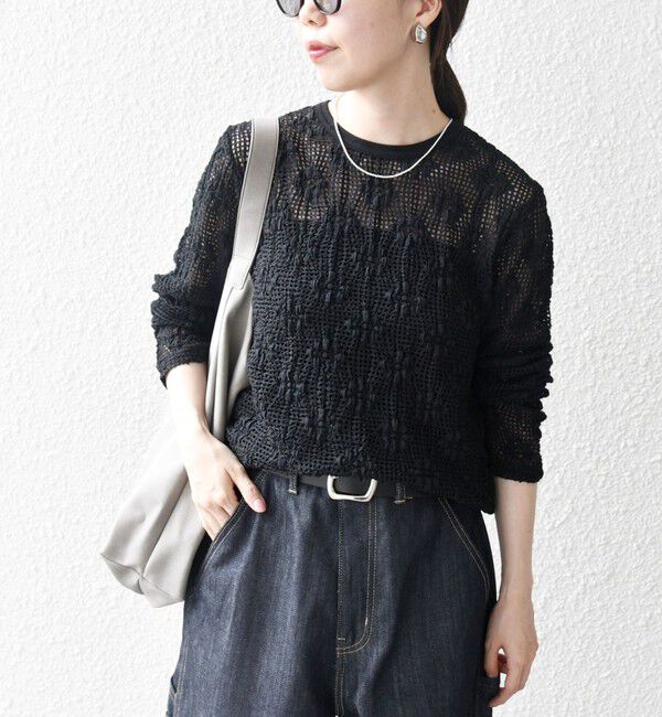 SHIPS any「SHIPS any:〈手洗い可能〉フラワー メッシュ クルーネック プルオーバー」|Tシャツ・カットソー|