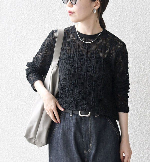 SHIPS any「SHIPS any:〈手洗い可能〉フラワー メッシュ クルーネック プルオーバー」|Tシャツ・カットソー|