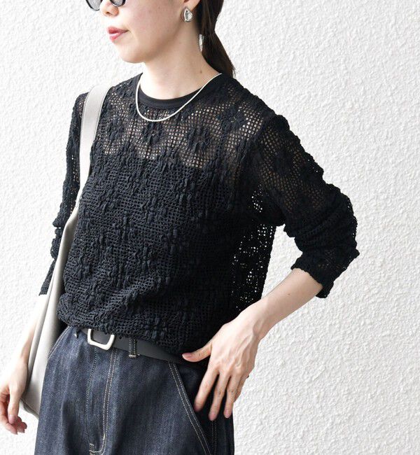 SHIPS any「SHIPS any:〈手洗い可能〉フラワー メッシュ クルーネック プルオーバー」|Tシャツ・カットソー|