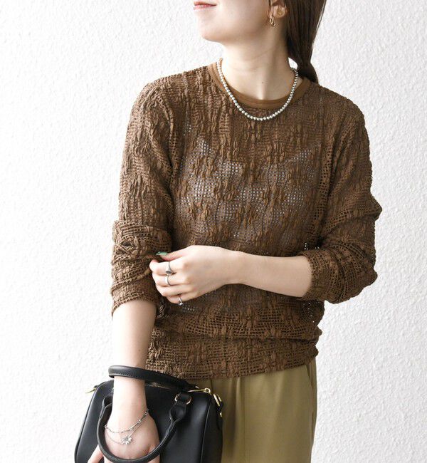 SHIPS any「SHIPS any:〈手洗い可能〉フラワー メッシュ クルーネック プルオーバー」|Tシャツ・カットソー|