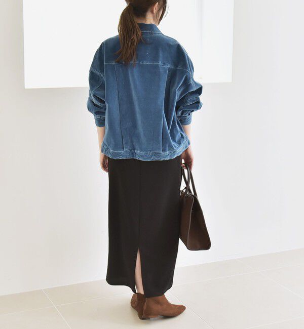 quaranciel「quaranciel:〈洗濯機可能〉コットン ベロア インディゴ ボリュームスリーブ ショート ブルゾン」|ブルゾン・スタジャン|