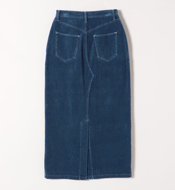 quaranciel「quaranciel:〈洗濯機可能〉コットン ベロア インディゴ Iライン ストレート スカート」|タイト|