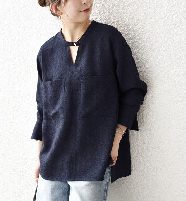 SHIPS any「SHIPS any:〈洗濯機可能〉ツイード ライク オーバー ブラウス［NAVY BLUE］」|シャツ・ブラウス|ネイビー