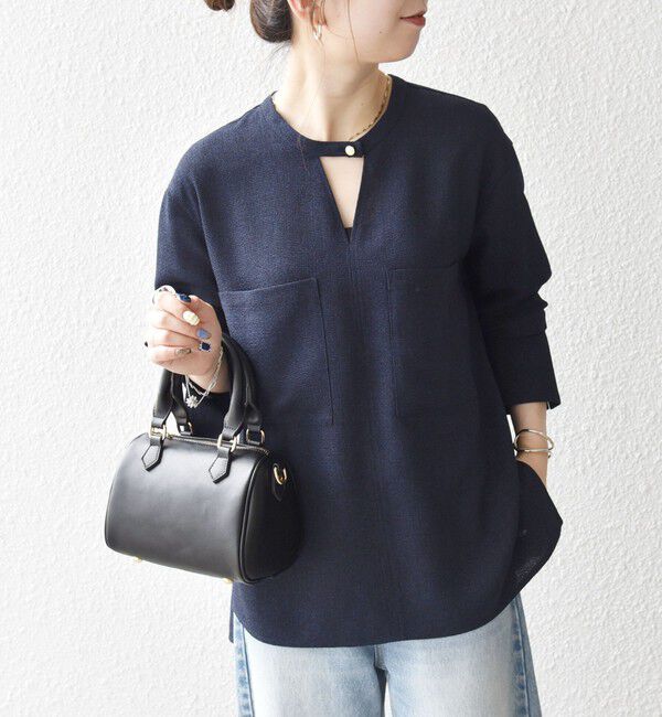 SHIPS any「SHIPS any:〈洗濯機可能〉ツイード ライク オーバー ブラウス［NAVY BLUE］」|シャツ・ブラウス|