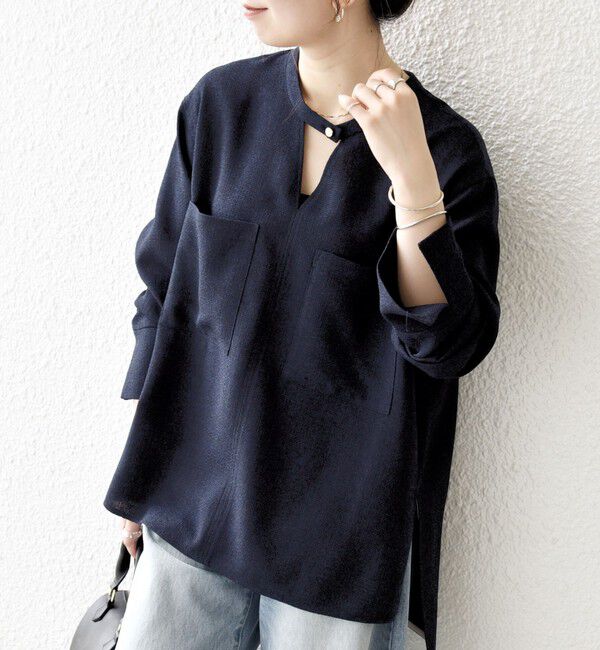 SHIPS any「SHIPS any:〈洗濯機可能〉ツイード ライク オーバー ブラウス［NAVY BLUE］」|シャツ・ブラウス|