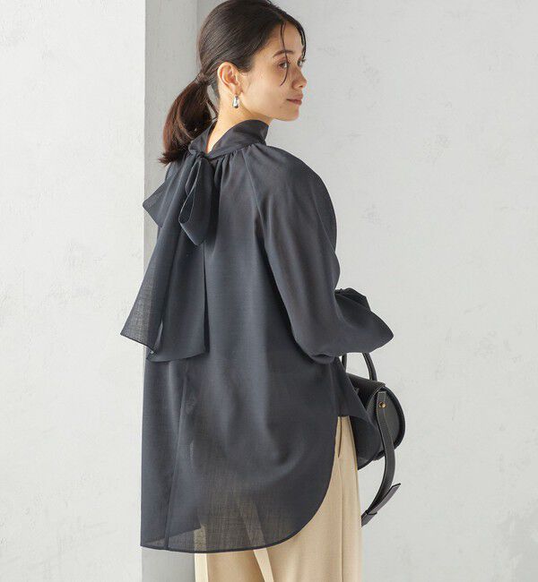 SHIPS for women「〈手洗い可能〉ウール混 シアー ボイル リボン ブラウス」|シャツ・ブラウス|