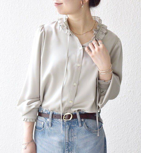 SHIPS any「《一部追加予約》SHIPS any:〈洗濯機可能〉サテン フリル カラー リボン シャツ ブラウス」|シャツ・ブラウス|