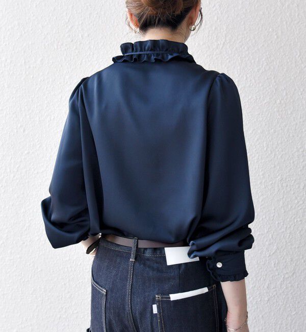 SHIPS any「《一部追加予約》SHIPS any:〈洗濯機可能〉サテン フリル カラー リボン シャツ ブラウス」|シャツ・ブラウス|