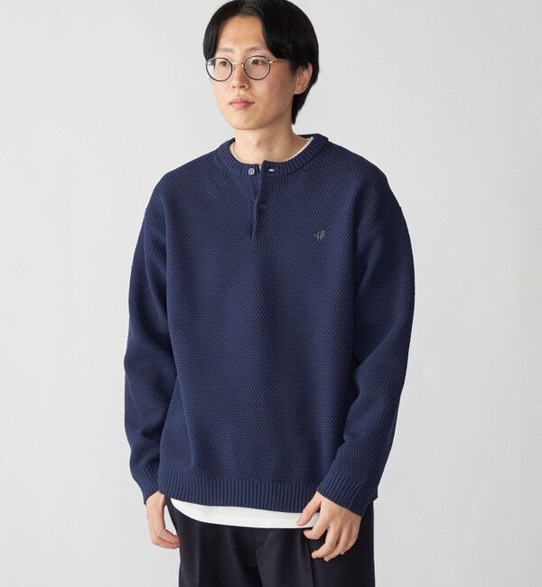 SHIPS「【WEB限定】SHIPS: ヘンリーネック レイヤード ニット」|ニット・セーター|ネイビー