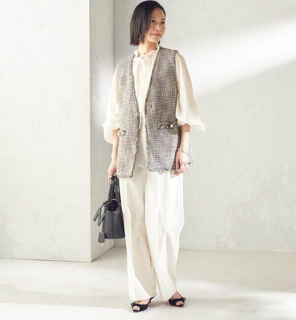 SHIPS for women「トライスピン 杢 ツイード カラーレス ジレ（セレモニー対応可）」|ベスト・ジレ|