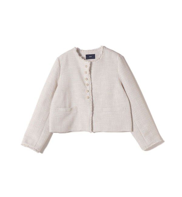 SHIPS for women「《一部追加予約》トライスピン 杢 ツイード パール モチーフ ボタン ジャケット（セレモニー対応可）」|ノーカラージャケット|