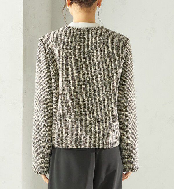 SHIPS for women「《一部追加予約》トライスピン 杢 ツイード パール モチーフ ボタン ジャケット（セレモニー対応可）」|ノーカラージャケット|