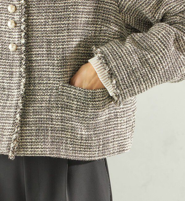 SHIPS for women「《一部追加予約》トライスピン 杢 ツイード パール モチーフ ボタン ジャケット（セレモニー対応可）」|ノーカラージャケット|
