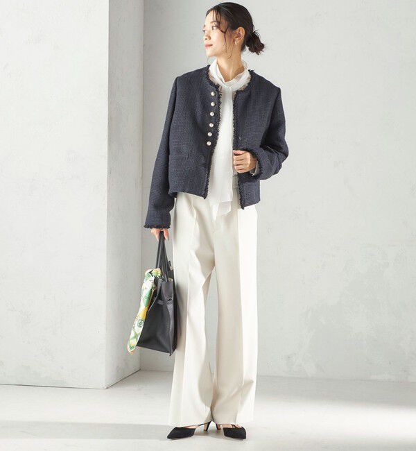 SHIPS for women「《一部追加予約》トライスピン 杢 ツイード パール モチーフ ボタン ジャケット（セレモニー対応可）」|ノーカラージャケット|