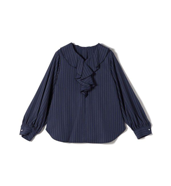 SHIPS for women「《予約》〈手洗い可能〉フィブリル ストライプ フリル カラー ブラウス」|シャツ・ブラウス|