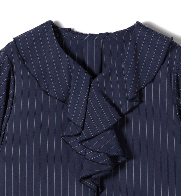 SHIPS for women「《予約》〈手洗い可能〉フィブリル ストライプ フリル カラー ブラウス」|シャツ・ブラウス|