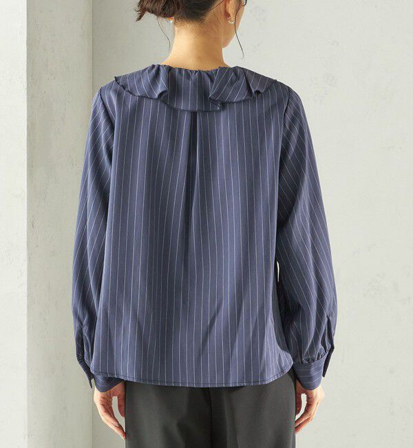 SHIPS for women「《予約》〈手洗い可能〉フィブリル ストライプ フリル カラー ブラウス」|シャツ・ブラウス|