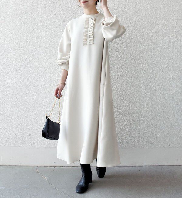 SHIPS any「《追加予約》SHIPS any:〈洗濯機可能〉ダブルクロス フリル パフ スリーブ ワンピース［NAVY BLUE］」|ワンピース|