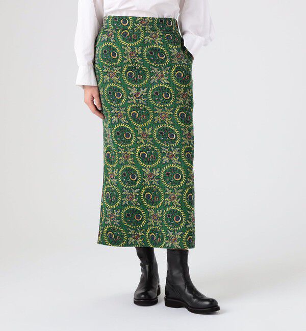 SOULEIADO「ポリステルプリント Iラインロングスカート」|タイト|