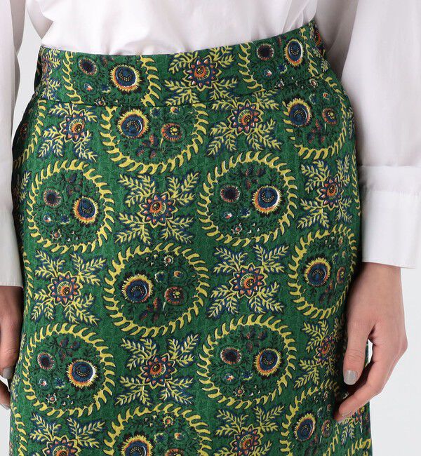 SOULEIADO「ポリステルプリント Iラインロングスカート」|タイト|