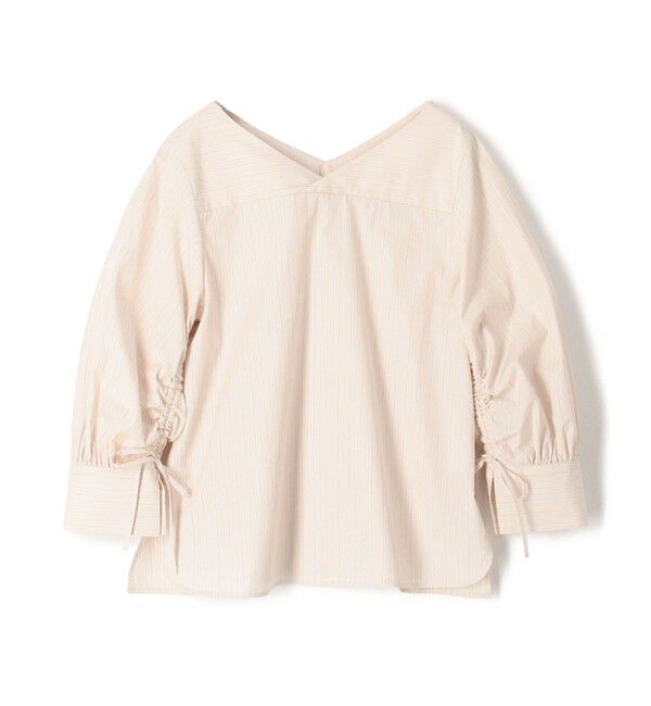 MACPHEE「ストライプシャーリング Vネックブラウス」|シャツ・ブラウス|42 ライトベージュ系