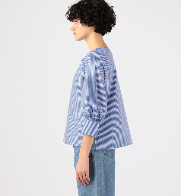 MACPHEE「ストライプシャーリング Vネックブラウス」|シャツ・ブラウス|