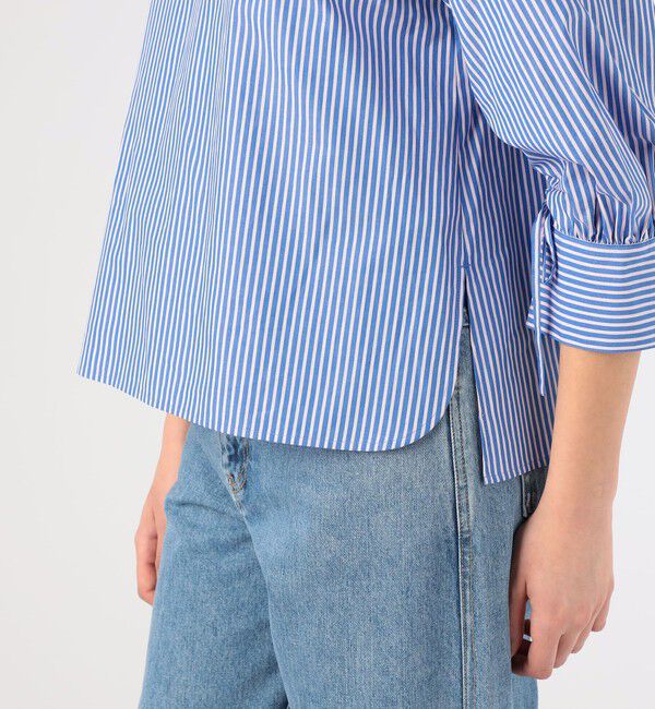 MACPHEE「ストライプシャーリング Vネックブラウス」|シャツ・ブラウス|