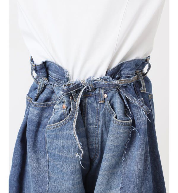  「《予約》リメイクダブルデニムパンツ」|デニム|