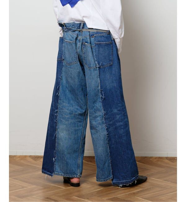  「《予約》リメイクダブルデニムパンツ」|デニム|