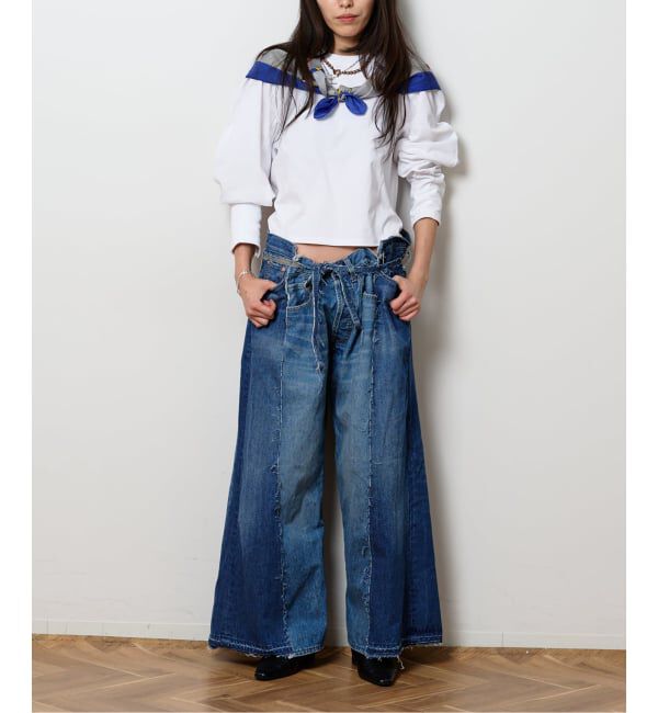  「《予約》リメイクダブルデニムパンツ」|デニム|