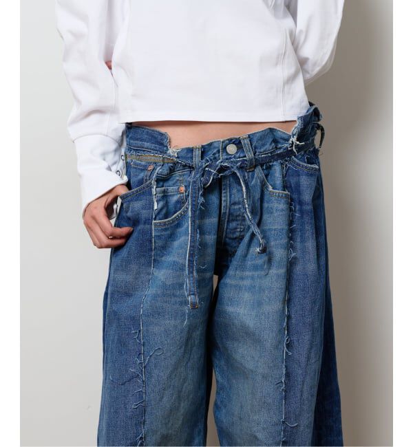  「《予約》リメイクダブルデニムパンツ」|デニム|