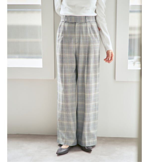 NOBLE「チェック柄裏起毛スラックスパンツ」|スラックス|グレーB