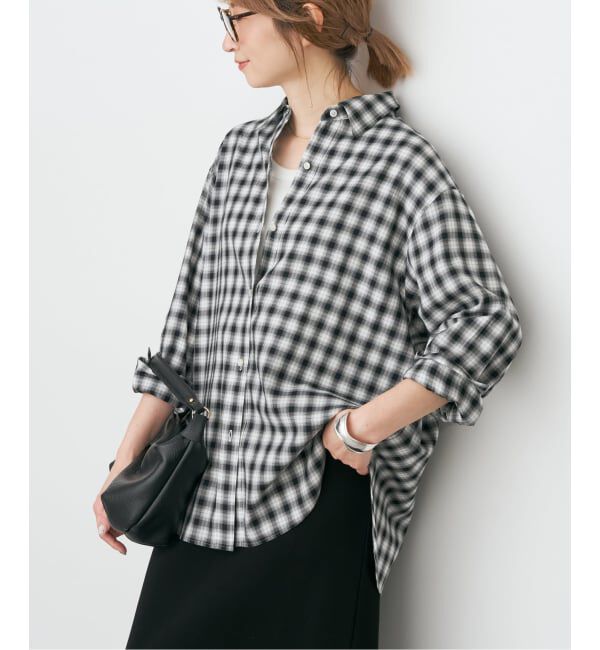Spick and Span「《予約》ソフトチェックシャツ」|シャツ・ブラウス|ブラックベース