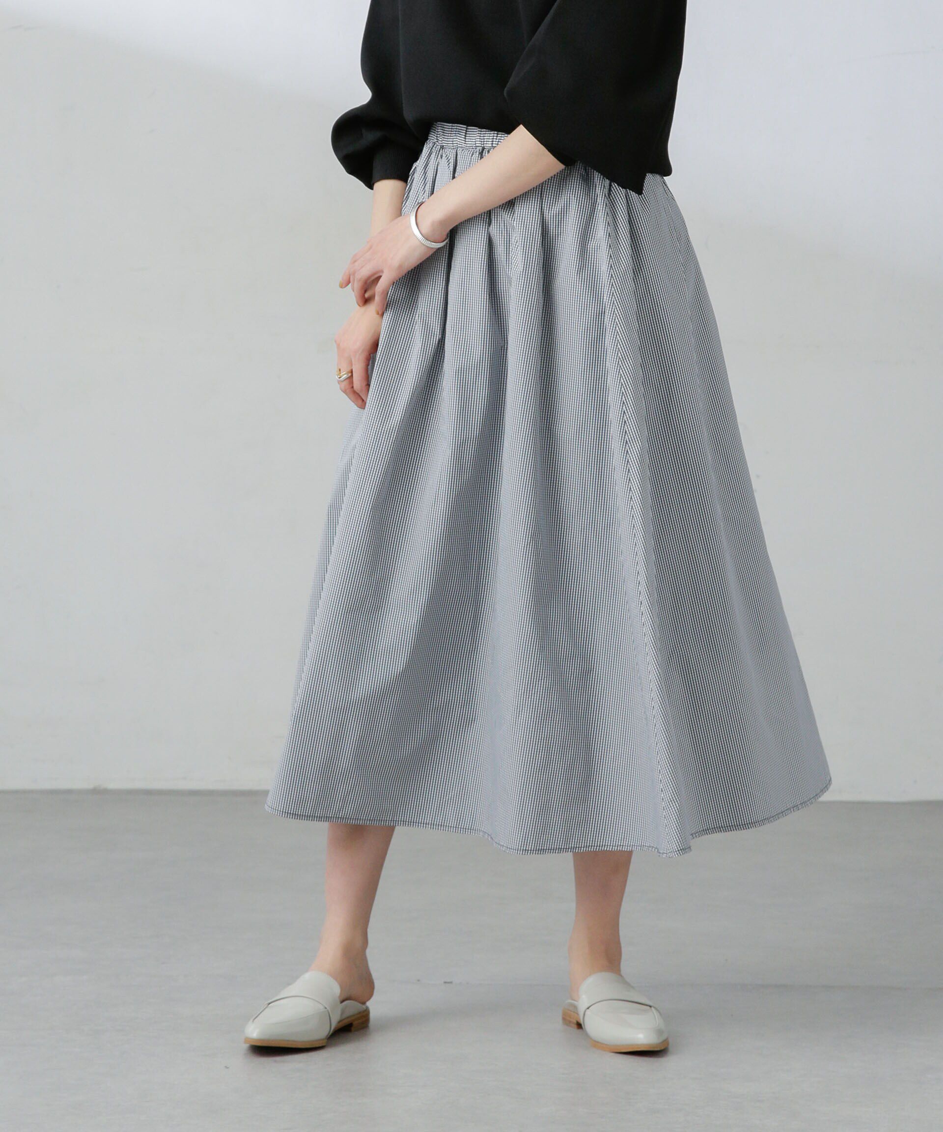 nano･universe「ギャザーボリュームチェックスカート」|スカート|ネイビー