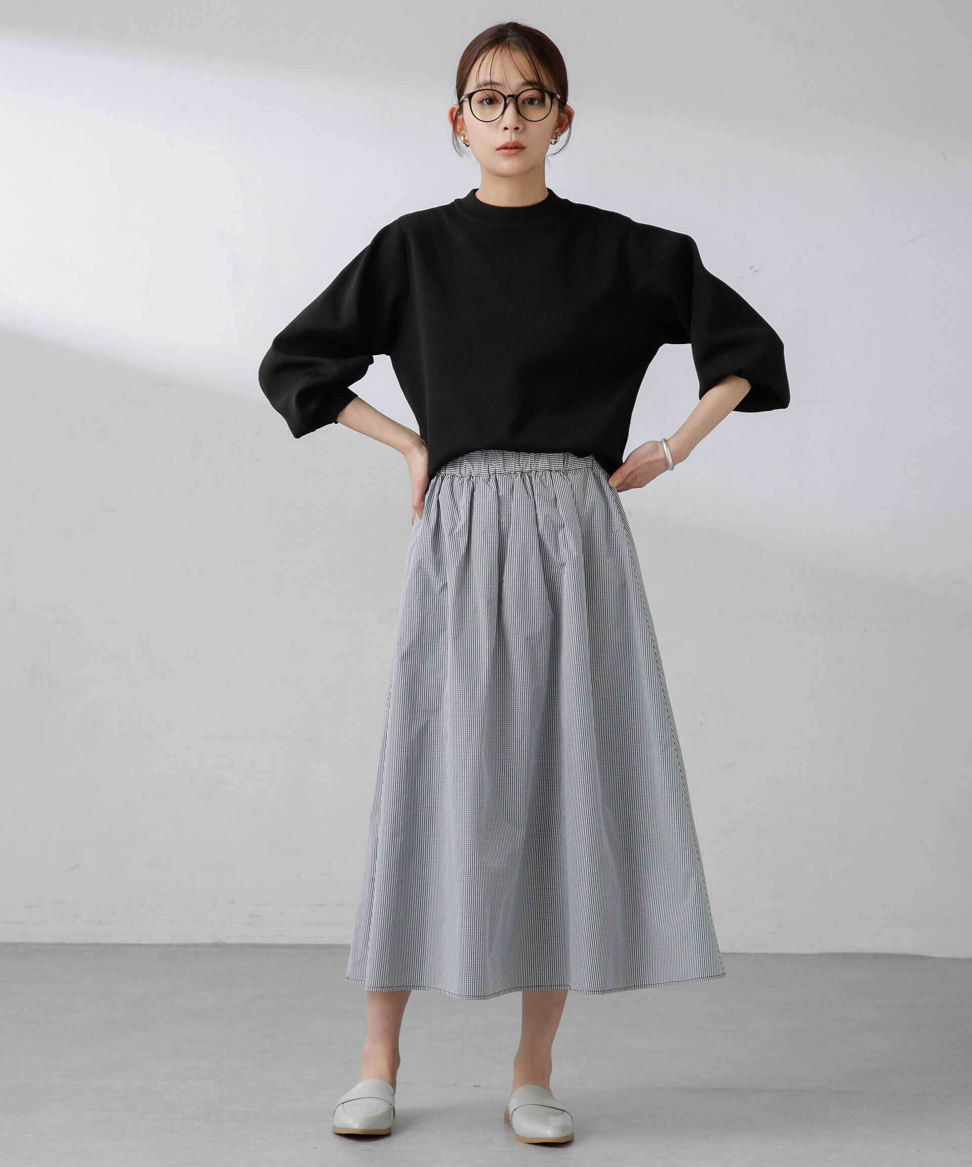 nano･universe「ギャザーボリュームチェックスカート」|スカート|