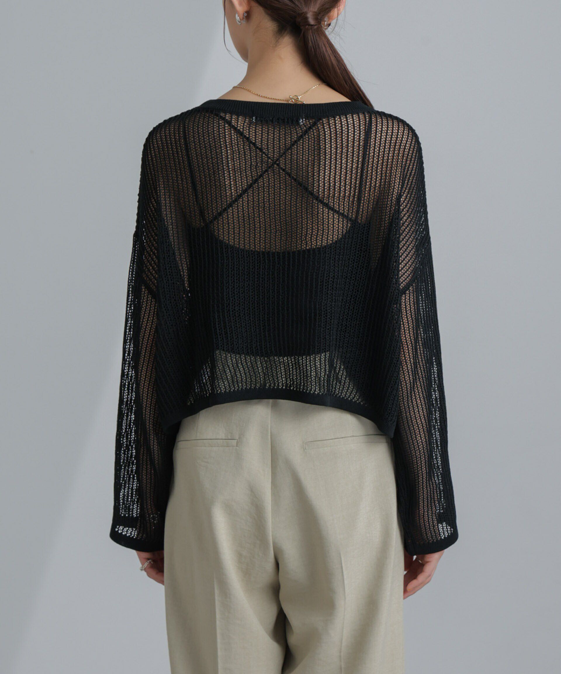 nano･universe「クロップドメッシュニットトップス」|ニット・セーター|