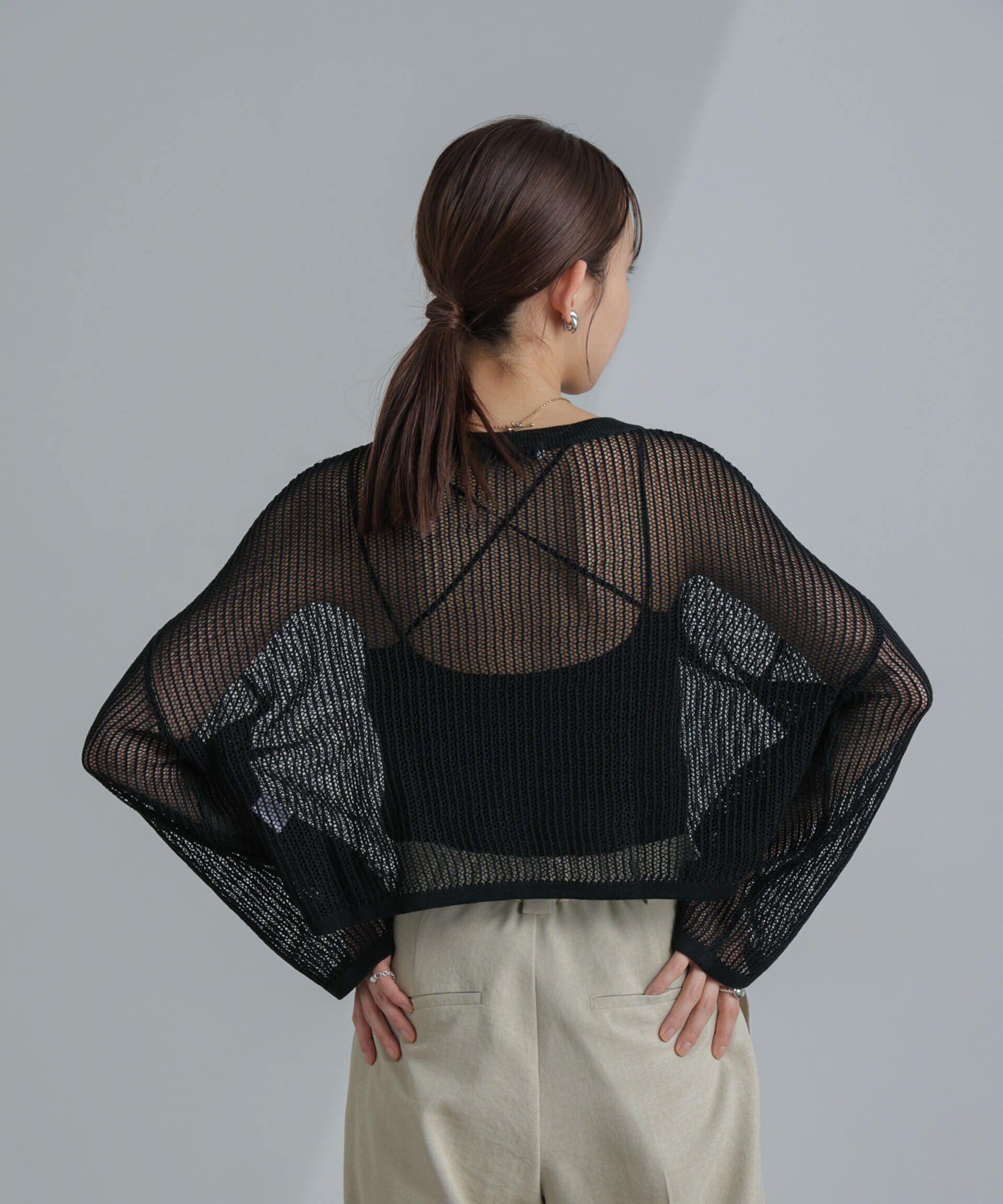 nano･universe「クロップドメッシュニットトップス」|ニット・セーター|