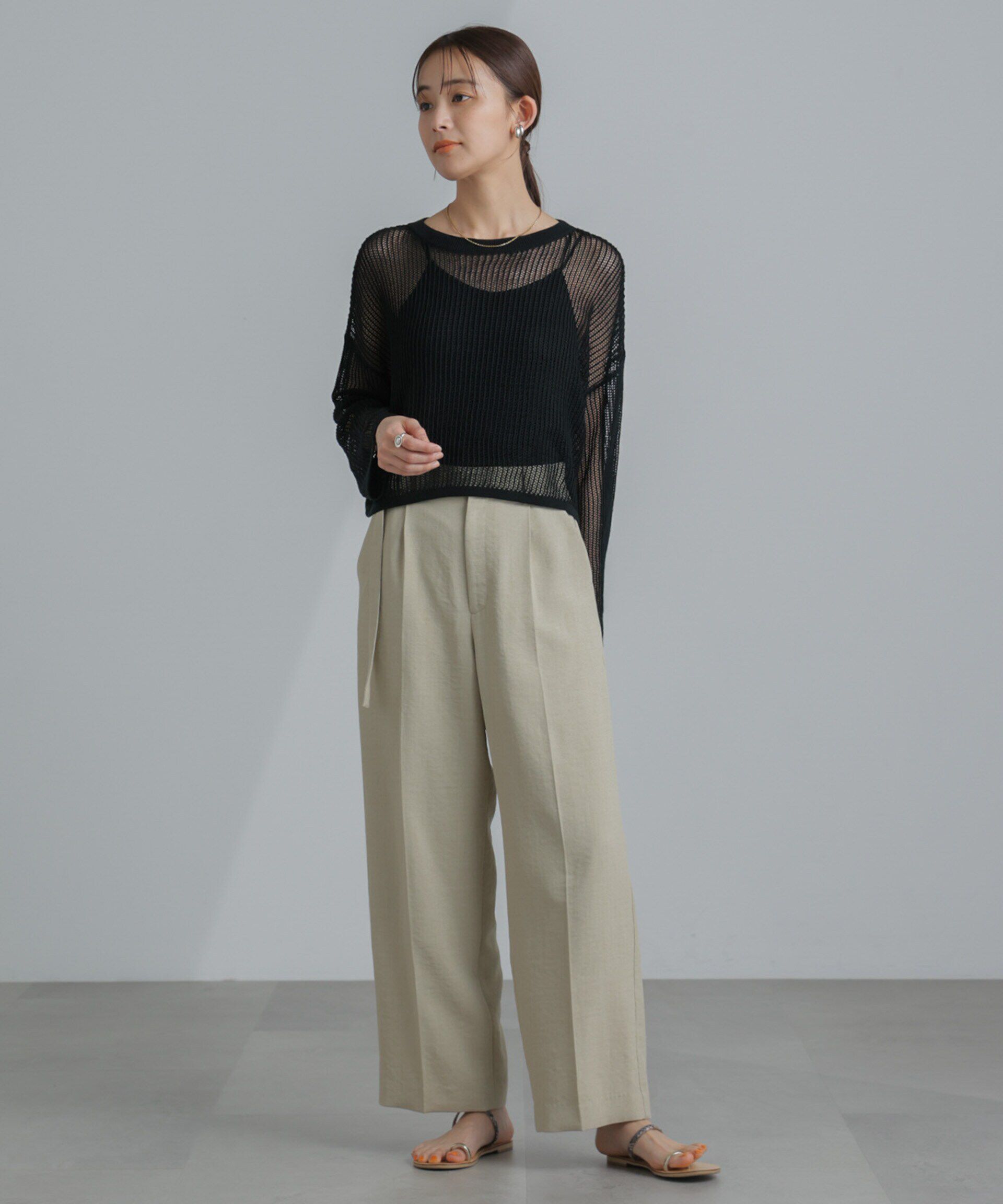 nano･universe「クロップドメッシュニットトップス」|ニット・セーター|