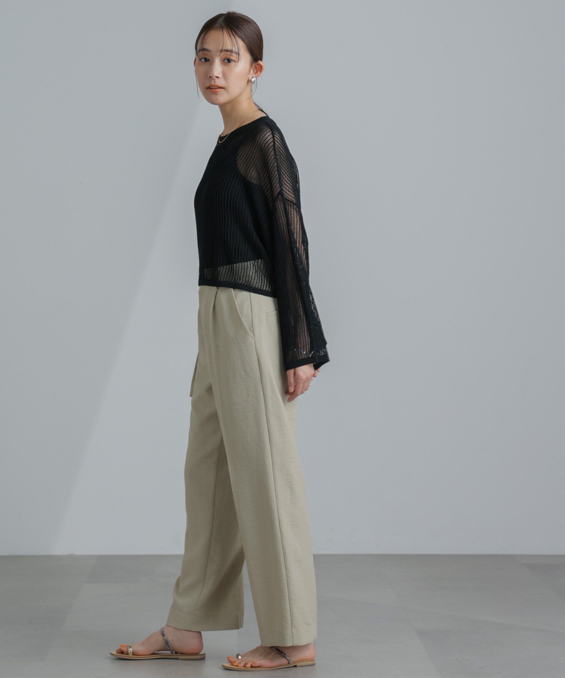 nano･universe「クロップドメッシュニットトップス」|ニット・セーター|