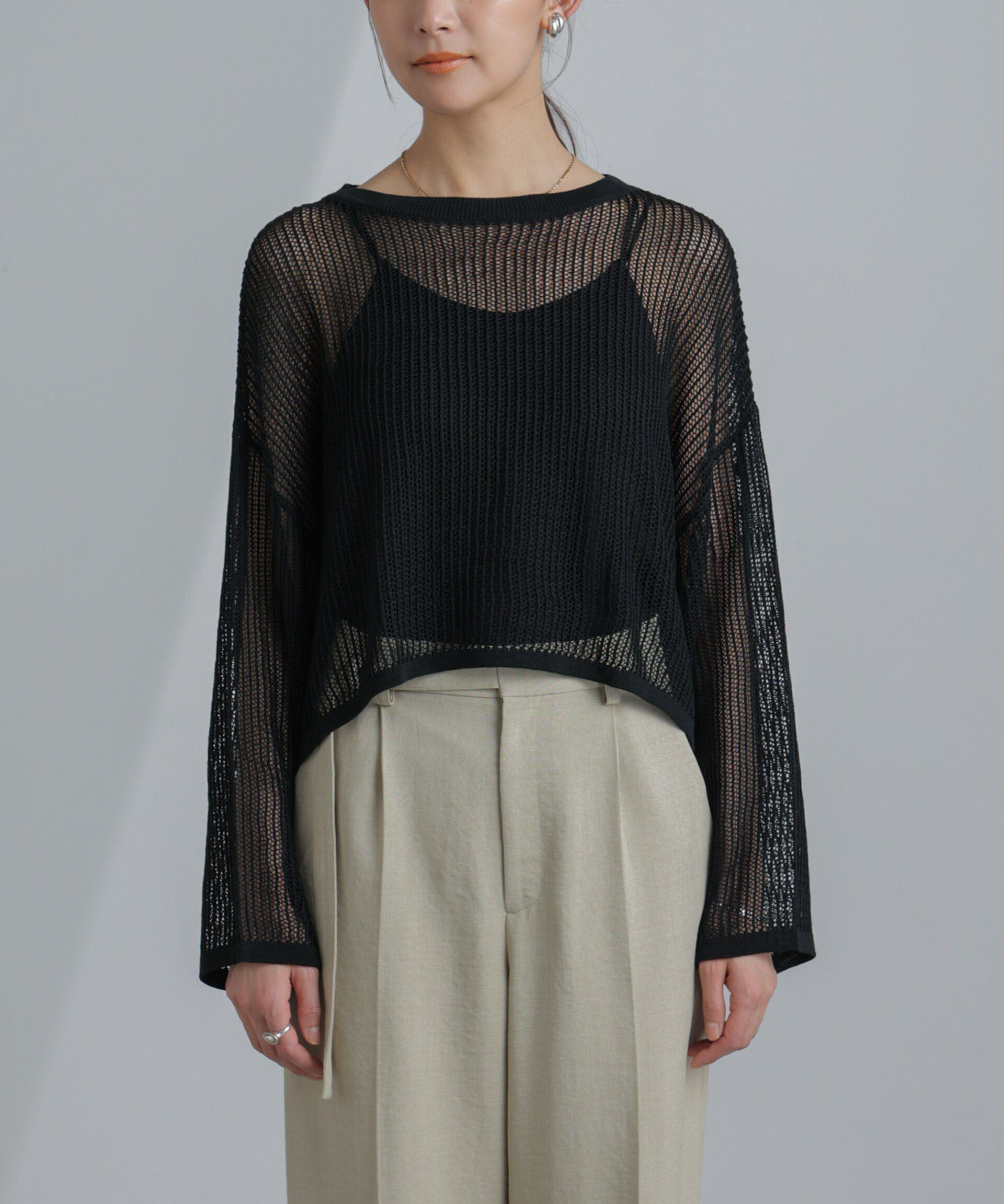 nano･universe「クロップドメッシュニットトップス」|ニット・セーター|