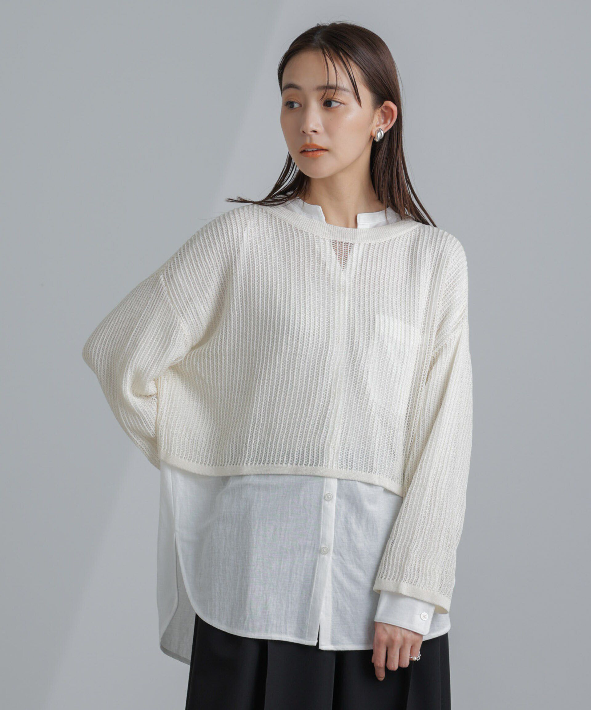 nano･universe「クロップドメッシュニットトップス」|ニット・セーター|