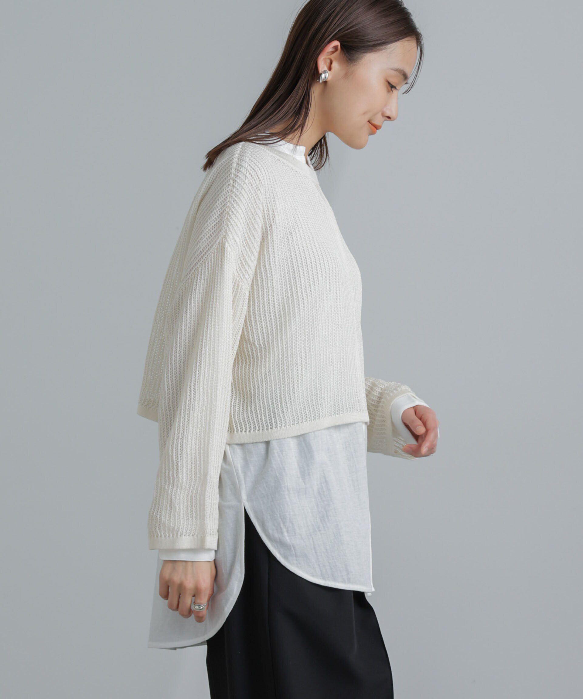 nano･universe「クロップドメッシュニットトップス」|ニット・セーター|