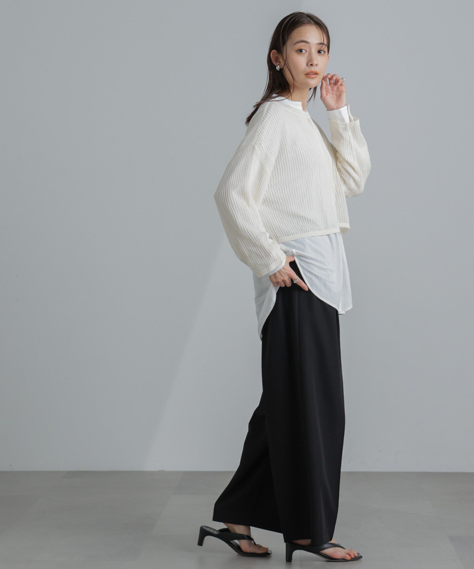 nano･universe「クロップドメッシュニットトップス」|ニット・セーター|