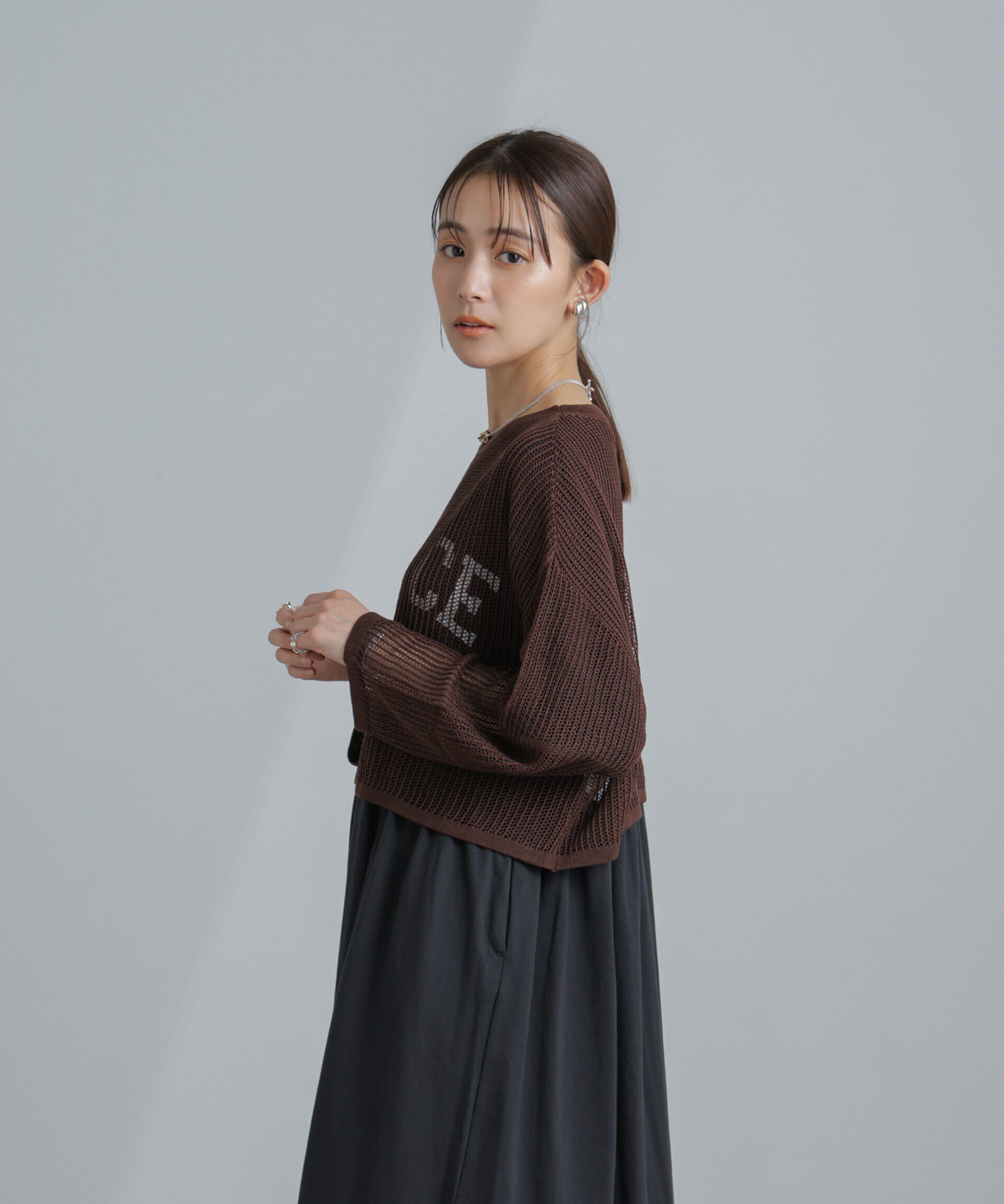 nano･universe「クロップドメッシュニットトップス」|ニット・セーター|