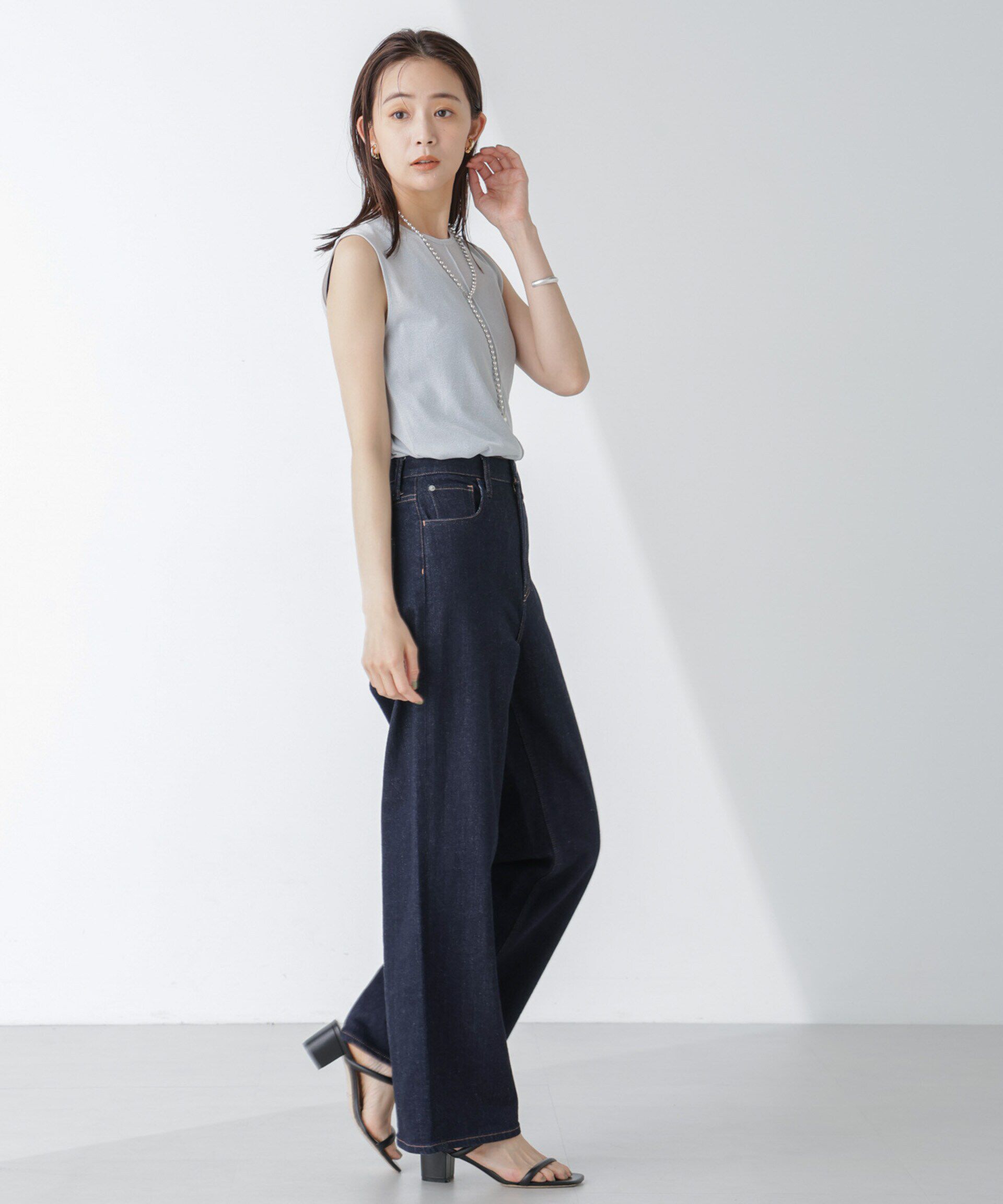 nano･universe「ラメシアーノースリーブカットトップス」|Tシャツ・カットソー|