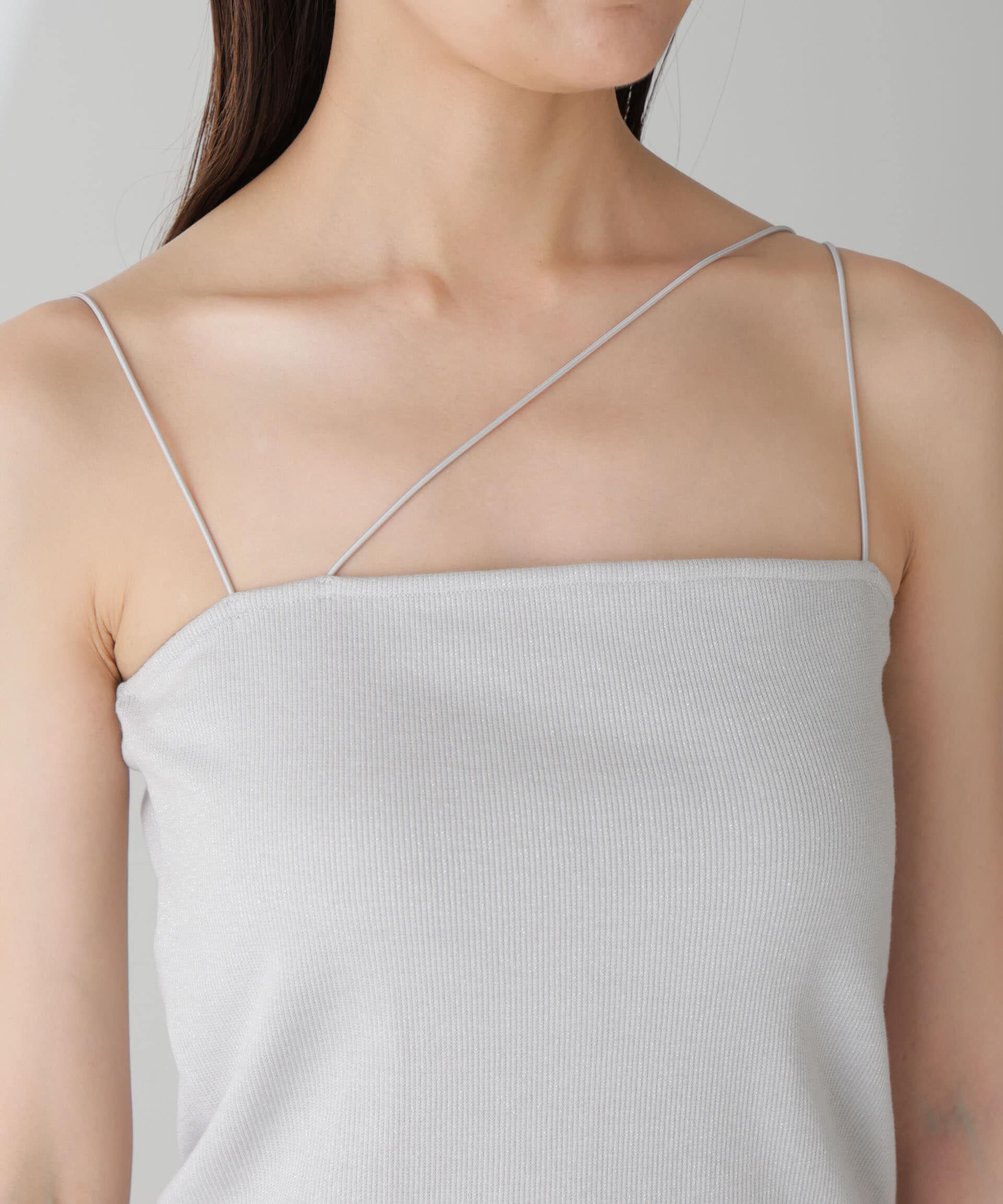 nano･universe「ラメテレコカップ付きアシメストラップキャミソール」|Tシャツ・カットソー|