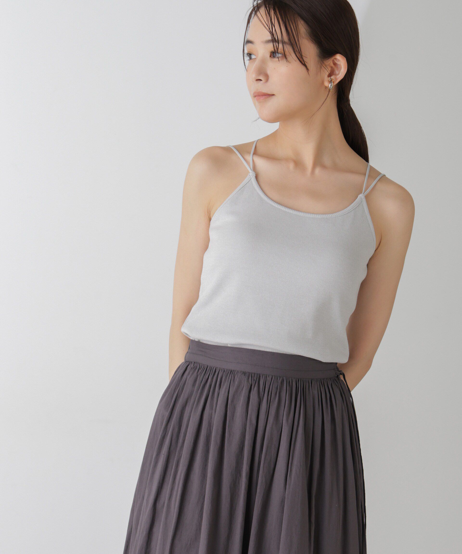 nano･universe「ラメテレコカップ付きバッククロスキャミソール」|Tシャツ・カットソー|