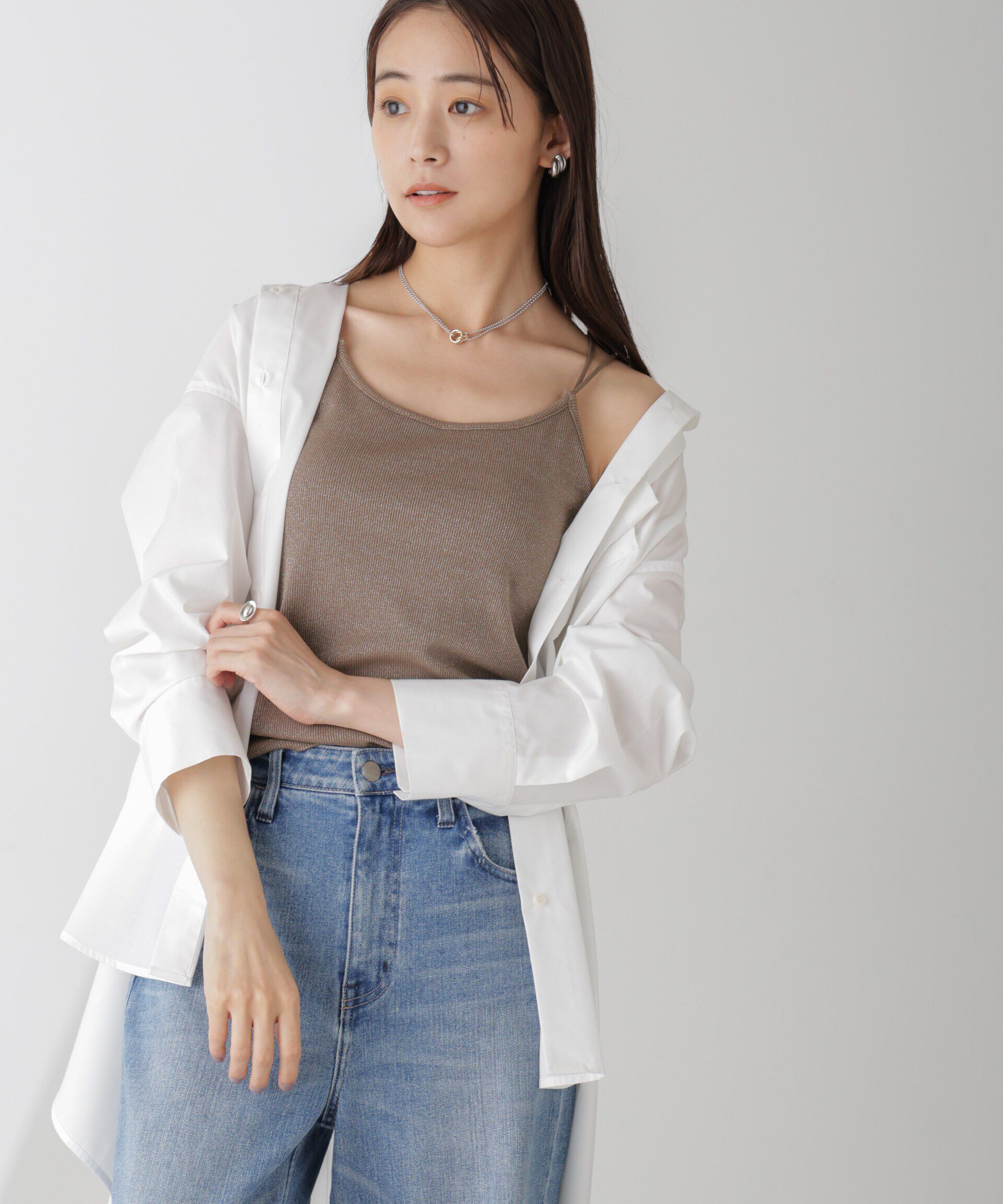 nano･universe「ラメテレコカップ付きバッククロスキャミソール」|Tシャツ・カットソー|